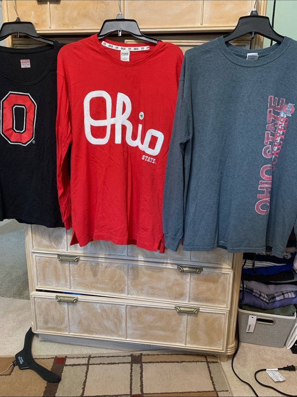 PINK Victoria's Secret Red Ohio State Long-Sleeve Tee, red OSU, gray OSU